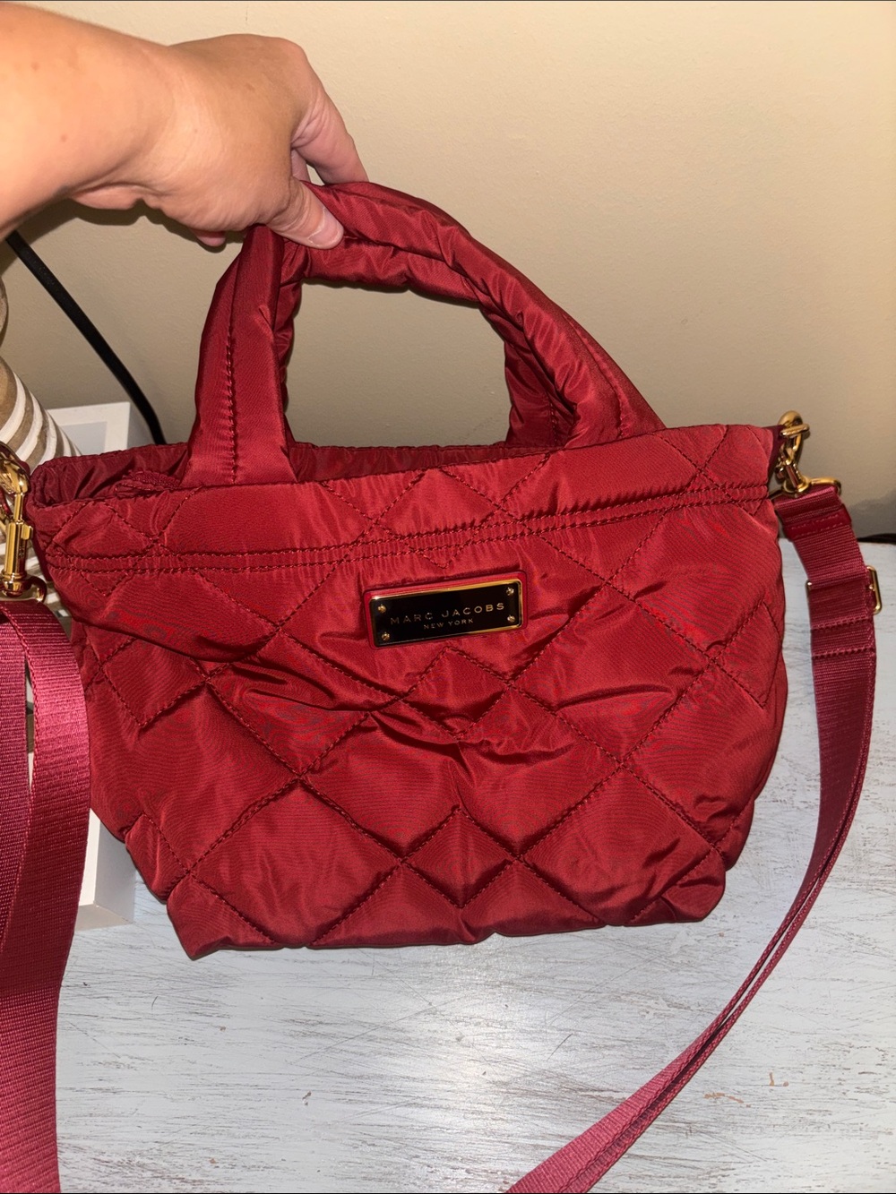 Marc Jacobs Quilted Red Crossbody Bag with Gold Hardware